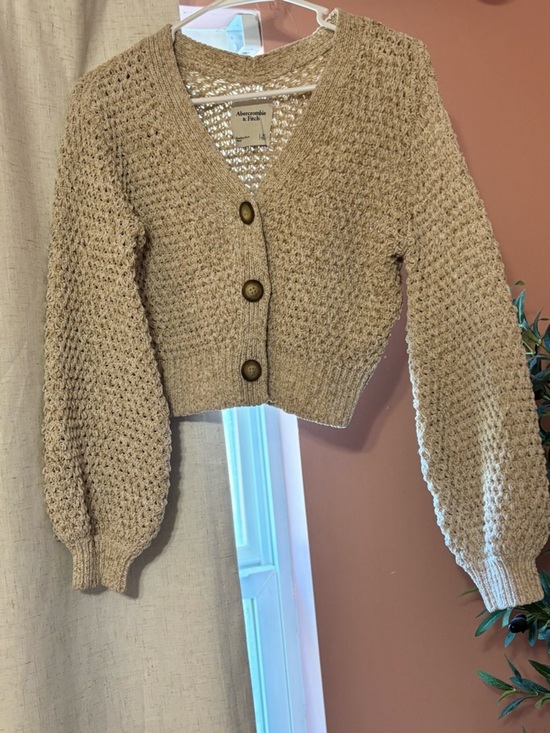 Abercrombie & Fitch Sweaters - Abercrombie & Fitch Cropped Beige Open-Knit Button Cardigan